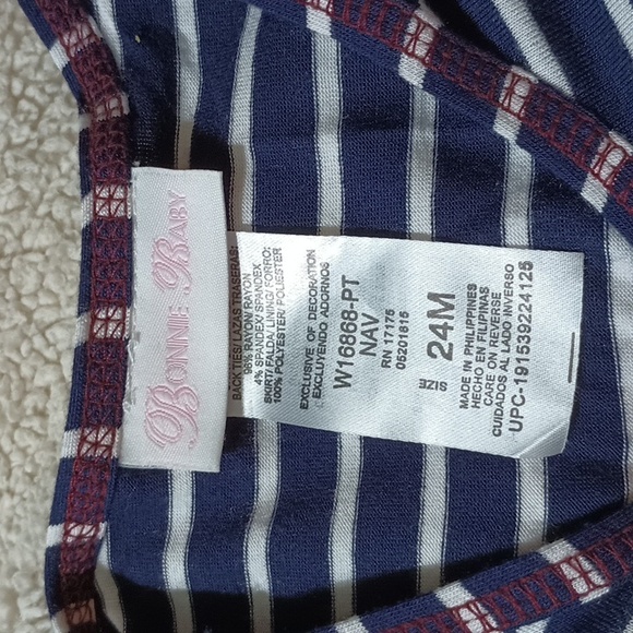 Bonnie Baby 24 Month Navy Blue, White & Burgundy Dress & Diaper Cover Like New! - Picture 3 of 10